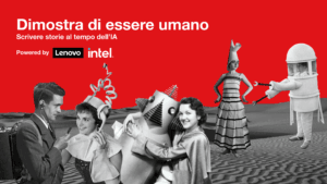 Collage per "Dimostra di essere umano", un progetto di Belleville e Lenovo sul rapporto tra Intelligenza Artificiale e creatività.
